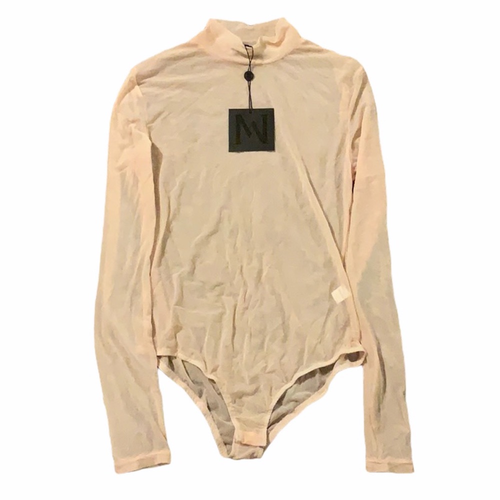 NWT Meshki Blush Mesh Mock Neck Long Sleeve Bodysu